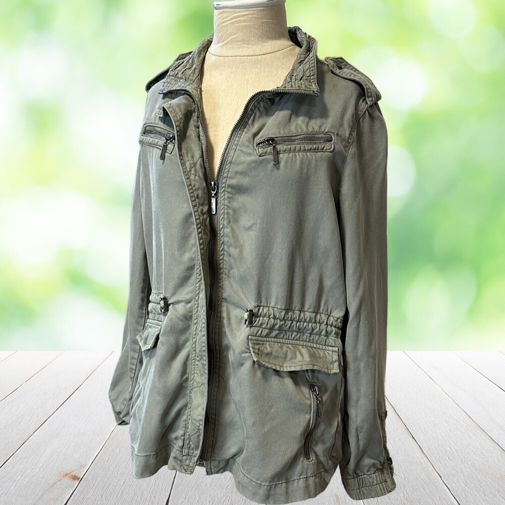 Tencel Utility Cargo Jacket Safari Military Gorpcore Soft Drape Olive Green Sz S